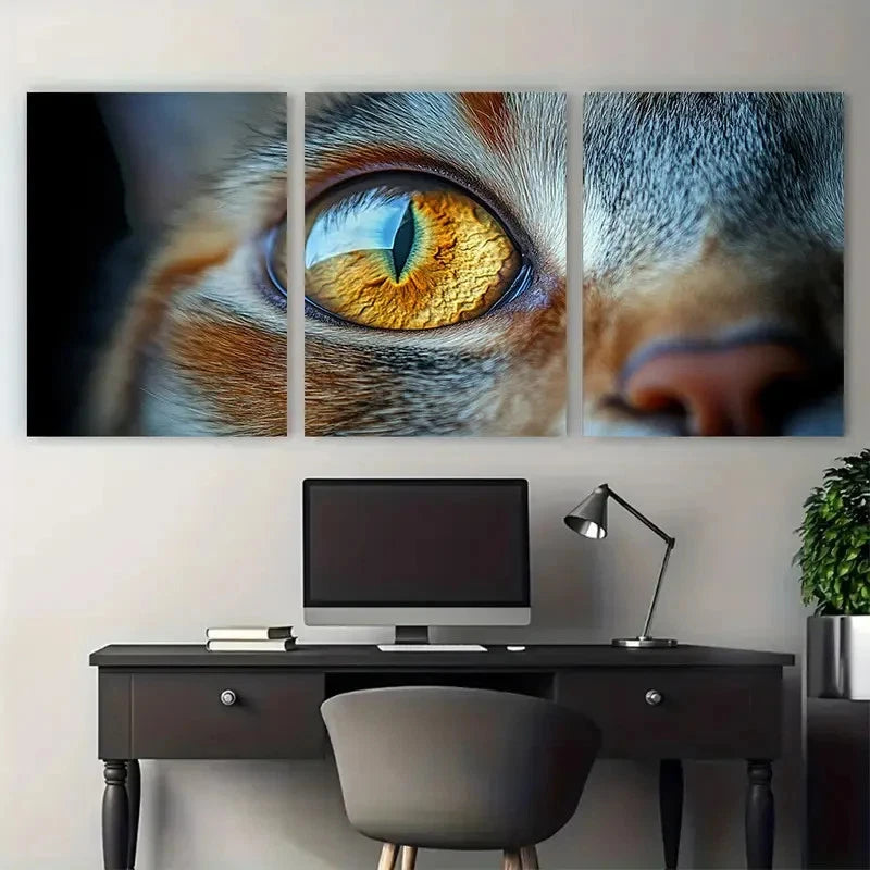 3pcs Amber Cat Eyes Canvas Print Wall Art Set Canvas Framed 40x60cm - High Quality Print 100% Australian Made Wall Canvas Ready to Hang