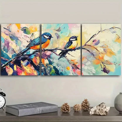 3pcs Birds Perched on Branches and Leave Perfect Wall Art Set Canvas Unframed - High Quality Print 100% Australian Made Wall Canvas