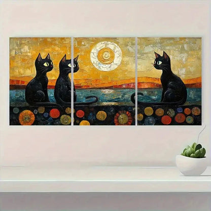 3pcs Cats & Sunset Design Vibrant Metal Print Ready to Hang Art