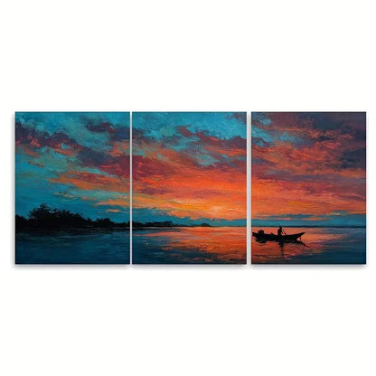 3pcs Vibrant Sky & Water Scene with Two Boats Wall Art Set Canvas Framed 60x90cm – High Quality Print 100% Australian Made Wall Canvas Ready to Hang