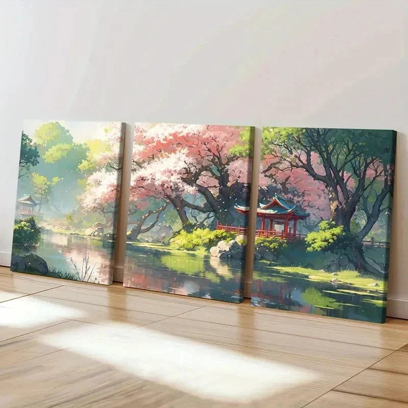 3pcs Cherry Blossom Tree Modern Decoration Wall Art Set Canvas Framed 40x60cm - High Quality Print 100% Australian Made Wall Canvas Ready to Hang