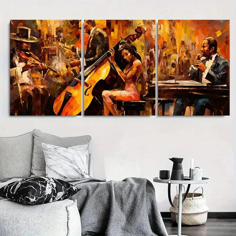 3pcs Vibrant Abstract Band Performance Wall Art Set Canvas Framed 40x60cm - High Quality Print 100% Australian Made Wall Canvas Ready to Hang