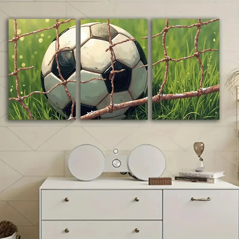 3pcs Soccer Player Artwork Wall Art Set Canvas Framed 60x90cm - High Quality Print 100% Australian Made Wall Canvas Ready to Hang