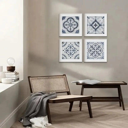 4pcs Blue & White Mediterranean Tile Wall Wall Art Canvas Framed