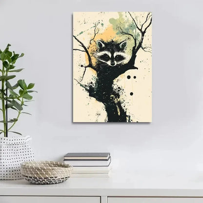 Abstract Raccoon in Tree Design Painting 40x60cm Metal Print Ready to Hang