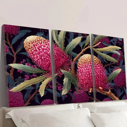 3pcs Banksia Australian Wild flower Wall Art Set Canvas Framed 60x90cm - High Quality Print 100% Australian Made Wall Canvas Ready to Hang