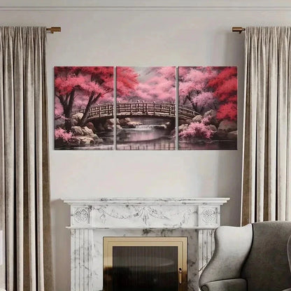 3pcs Japanese Style Cherry Blossom Tree & River Wall Art Set Canvas Framed 40x60cm - High Quality Print 100% Australian Made Wall Canvas Ready to Hang