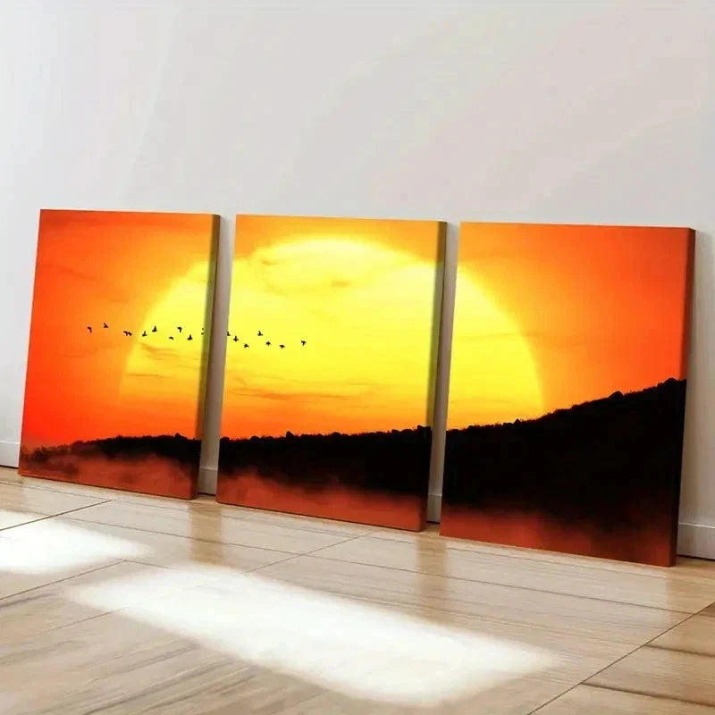 3pcs Mountain At Sunset Birds Vintage Wall Art Set Canvas Framed 40x60cm - High Quality Print 100% Australian Made Wall Canvas Ready to Hang