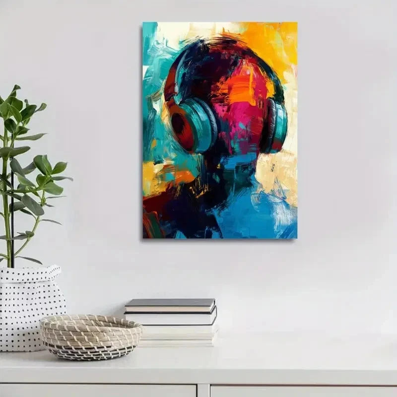 Beautiful Abstract Headphones Contemporary Painting 40x60cm Metal Print Ready to Hang