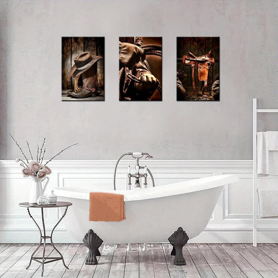 3pcs American West Rodeo Cowboy Metal Print Ready to Hang Art