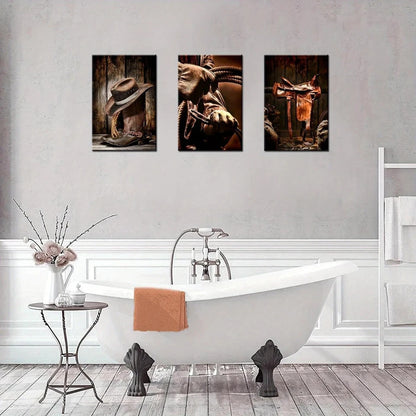 3pcs American West Rodeo Cowboy Metal Print Ready to Hang Art