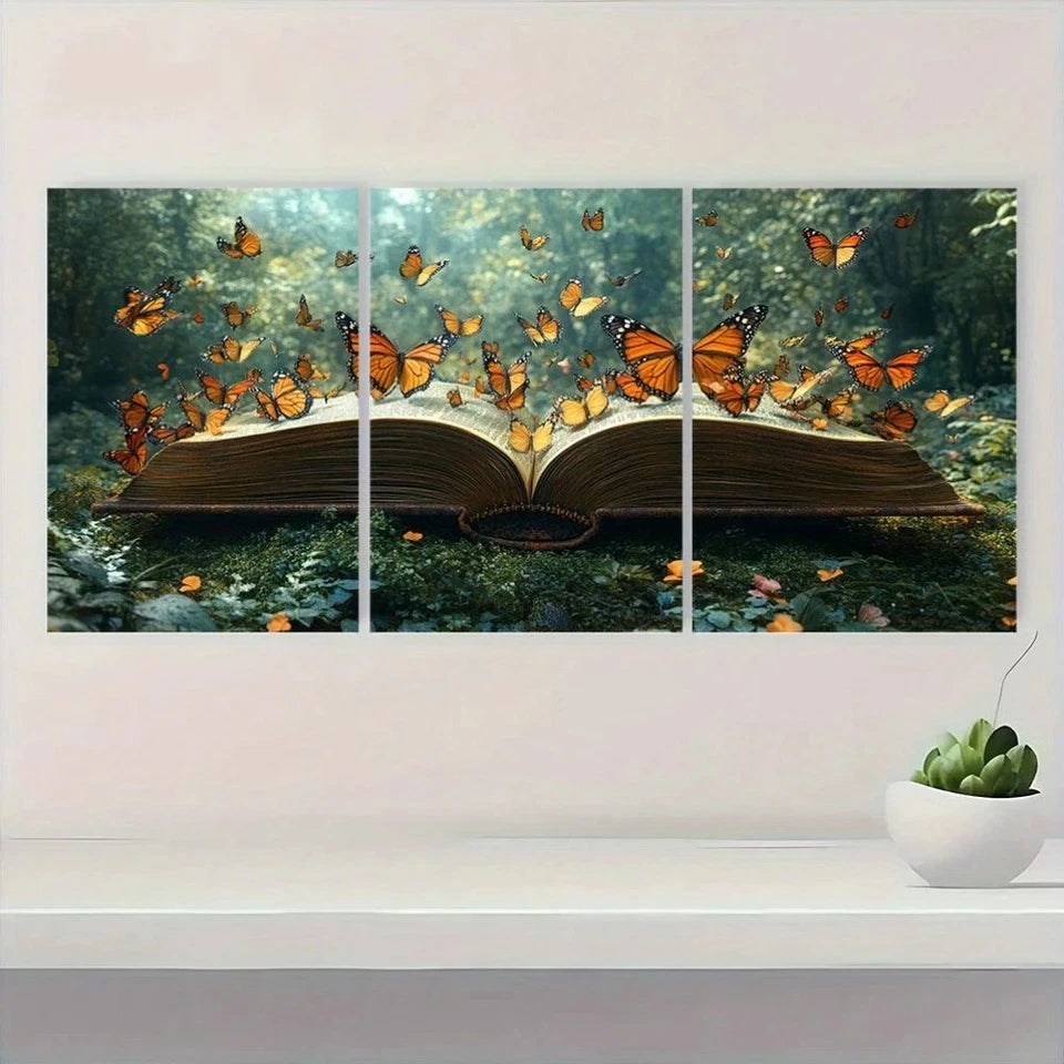 3pcs Forest Open Book Butterflies Metal Print Ready to Hang Art