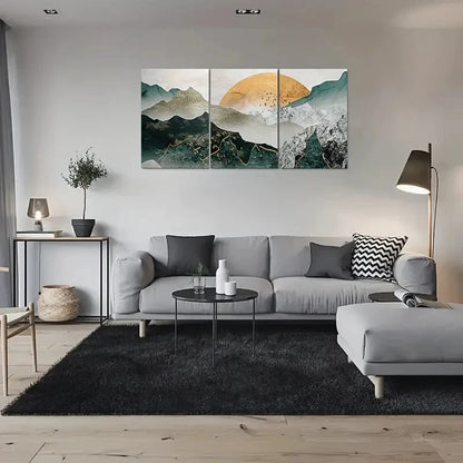 3pcs Modern Abstract Mountain Landscape Metal Print Ready to Hang Art