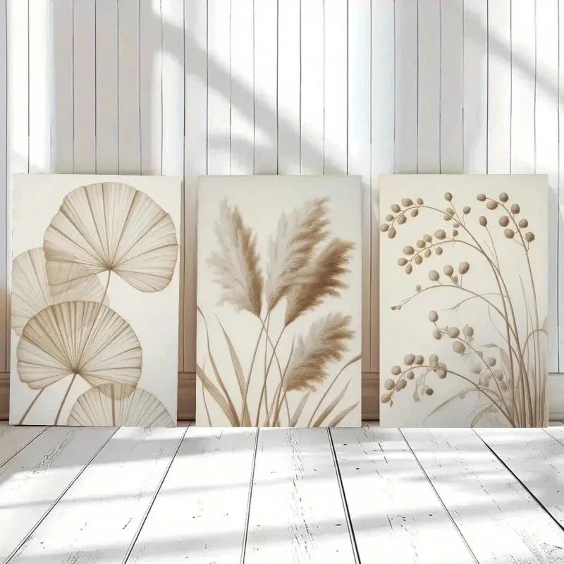 3pcs Dandelion Pampas Grass & Reed Leaves Metal Print Ready to Hang Art