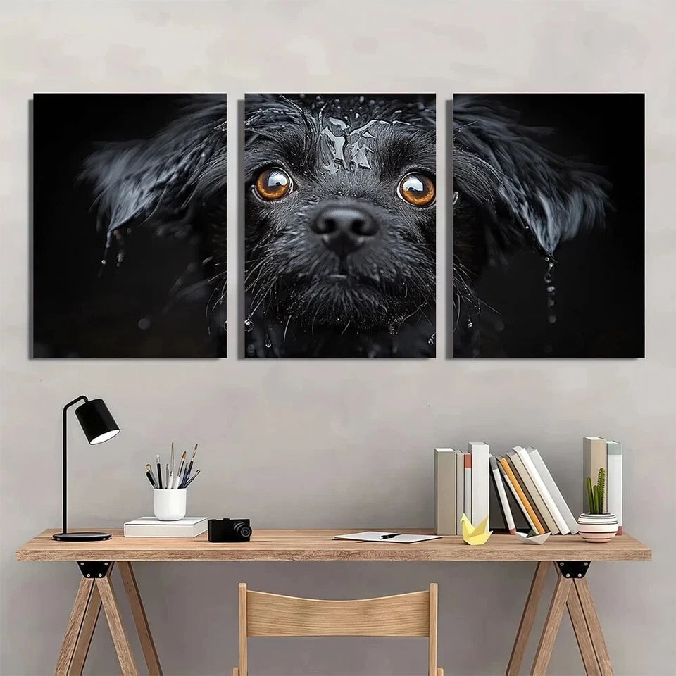 3pcs Sky Terrier Adorable Black & White Dog Metal Print Ready to Hang Art