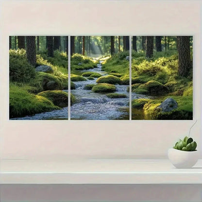 3pcs Mossy Stream Nature Scenery Metal Print Ready to Hang Art