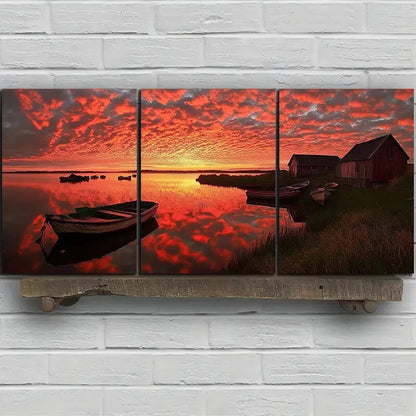 3pcs The Cottage By The Lake Nature Metal Print Ready to Hang Art