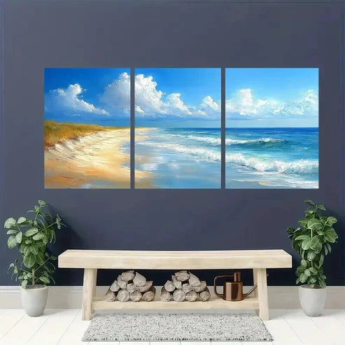 3pcs Beach and Sea Landscape Painting Wall Art Set Canvas Unframed - High Quality Print 100% Australian Made Wall Canvas