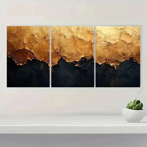 3pcs Dark Brown Gold Abstract Texture T Wall Art Canvas Unframed - High Quality Print 100% Australian Made Wall Canvas
