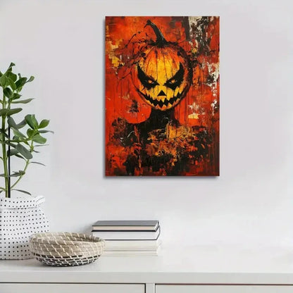Contemporary Abstract Halloween Pumpkin Painting 40x60cm Metal Print Ready to Hang