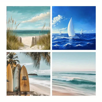 4pcs Surfboard, Sailboat , Sky Wall Art Canvas Framed