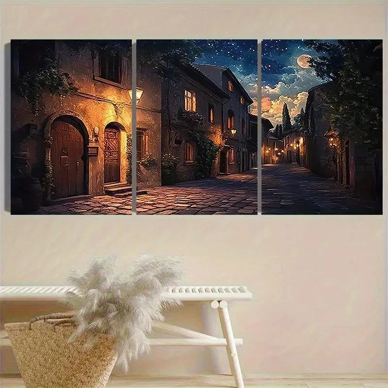 3pcs Vintage Night Scene Wall Art Set Canvas Framed 60x90cm - High Quality Print 100% Australian Made Wall Canvas Ready to Hang