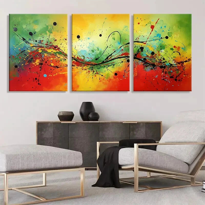 3pcs Vibrant Abstract Splash Colorful Modern Metal Print Ready to Hang Art