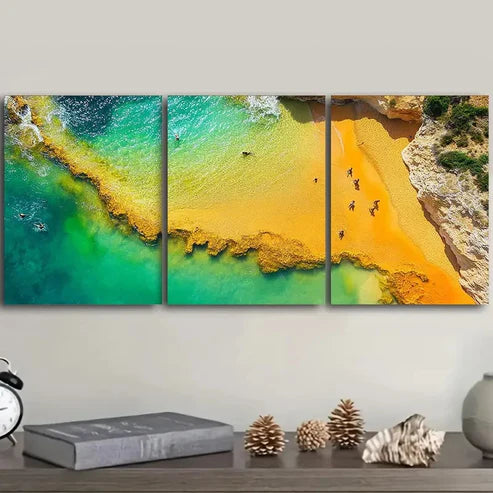 3pcs Aerial view of a yellow sand Wall Art Set Canvas Unframed - High Quality Print 100% Australian Made Wall Canvas - Bella Home Decor