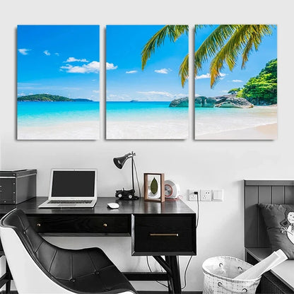 3pcs Summer Sunshine Coconut Tree Ocean Metal Print Ready to Hang Art