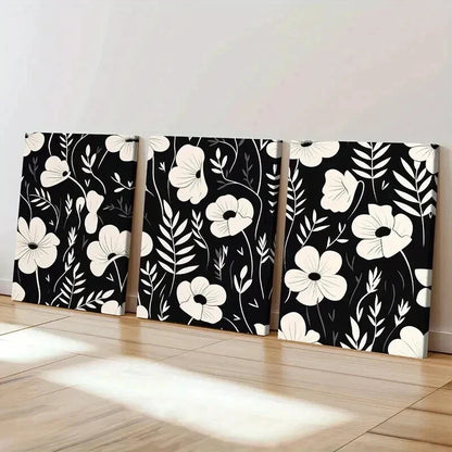 3pcs Elegant Black & White Floral Prints Wall Art Set Canvas Framed 40x60cm - High Quality Print 100% Australian Made Wall Canvas Ready to Hang