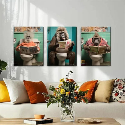 3pcs Funny Monkey Hilarious Décor Perfect Wall Art Set Canvas Framed 40x60cm - High Quality Print 100% Australian Made Wall Canvas Ready to Hang