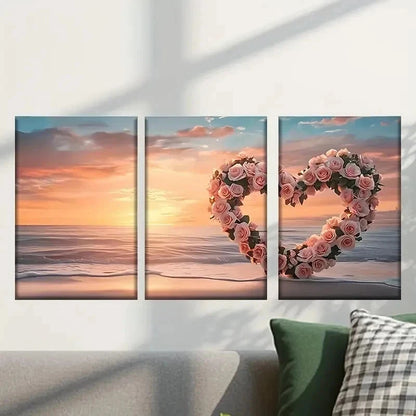 3pcs Heart Shaped Arrangement of Roses Wall Art Set Canvas Framed 40x60cm - High Quality Print 100% Australian Made Wall Canvas Ready to Hang