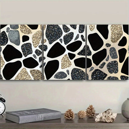 3pcs Featuring a Black Leopard Pattern Metal Print Ready to Hang Art