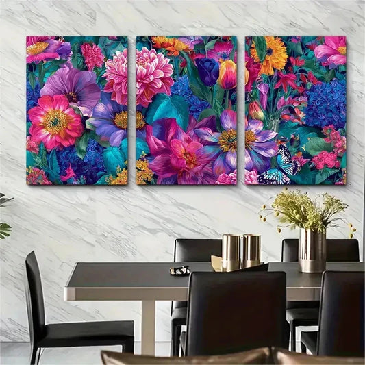 3pcs Floral Botanical Drawing Flower Perfect Wall Art Set Canvas Framed 50x70cm - High Quality Print 100% Australian Made Wall Canvas Ready to Hang