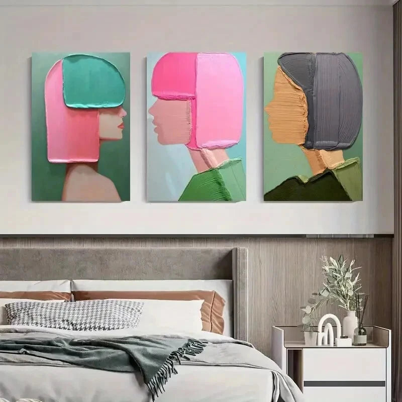 3pcs Colorful Abstract Portrait Modern Perfect Wall Art Set Canvas Framed 40x60cm - High Quality Print 100% Australian Made Wall Canvas Ready to Hang