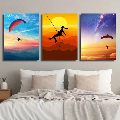 3pcs Paraglider Hang Glider Skydiving Perfect Wall Art Set Canvas Framed 40x60cm - High Quality Print 100% Australian Made Wall Canvas Ready to Hang