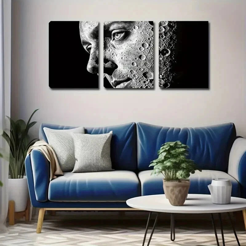 3pcs Face With Lunar Surface Design Perfect Wall Art Set Canvas Framed 40x60cm - High Quality Print 100% Australian Made Wall Canvas Ready to Hang
