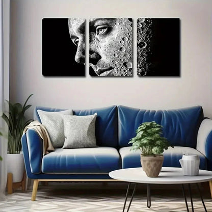 3pcs Face With Lunar Surface Design Perfect Wall Art Set Canvas Framed 40x60cm - High Quality Print 100% Australian Made Wall Canvas Ready to Hang