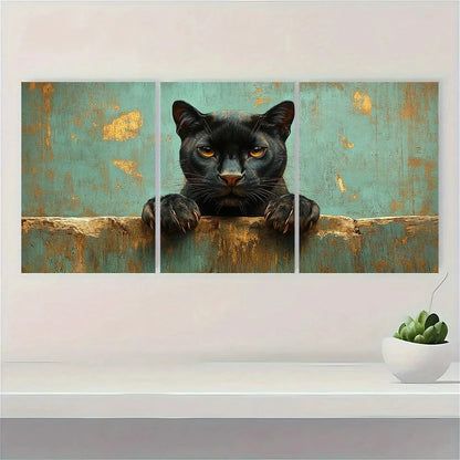 3pcs Retro Funny Black Panther Snowy Tree Metal Print Ready to Hang Art