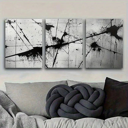 3pcs Monochrome Abstract Ink Wall Art Set Canvas Unframed - High Quality Print 100% Australian Made Wall Canvas
