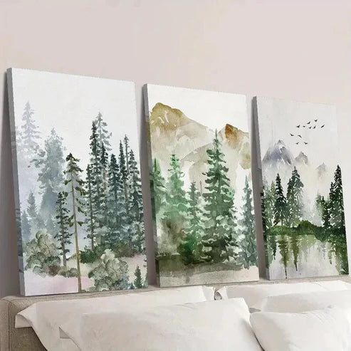 3pcs Sage Green Forest Mountain Nature Wall Art Canvas Unframed – High Quality Print 100% Australian Made Wall Canvas