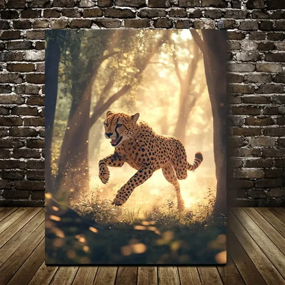 Dreamlike Forest Scene with Sunbeams Painting 40x60cm Metal Print Ready to Hang