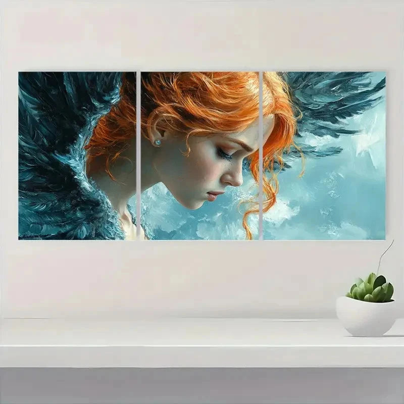 3pcs Vibrant Red-Haired Angelic Design Perfect Wall Art Set Canvas Framed 40x60cm - High Quality Print 100% Australian Made Wall Canvas Ready to Hang
