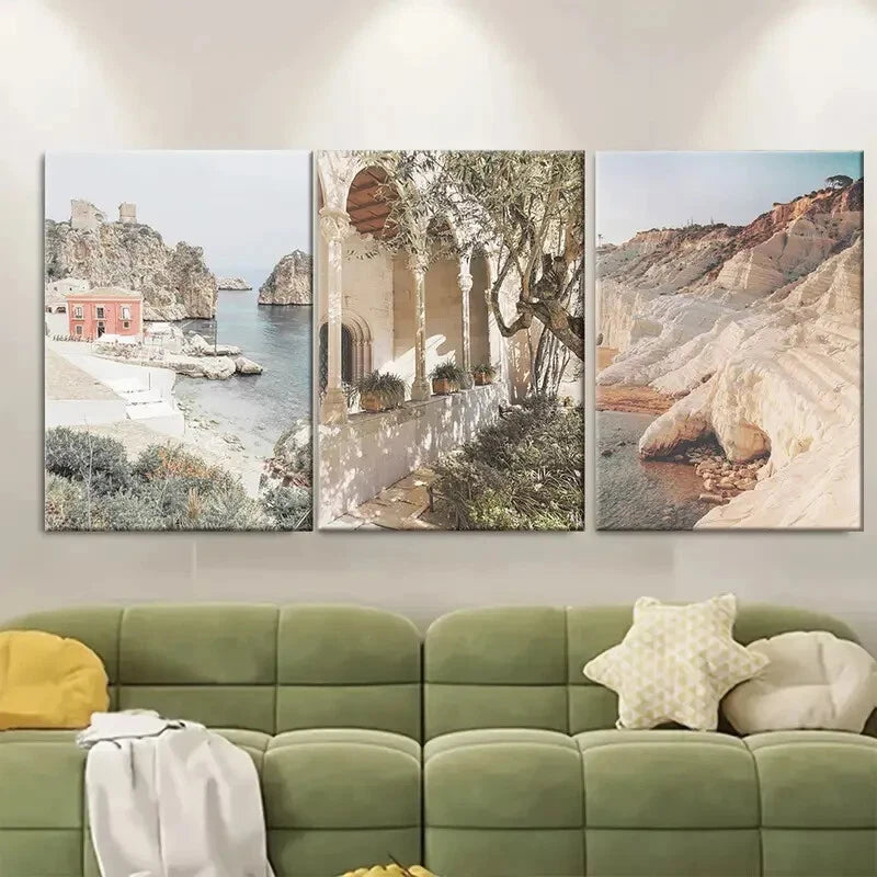 3pcs Modern Minimalist Italy Sicily Metal Print Ready to Hang Art