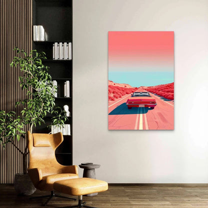 Red Car On Coast Side 60x90cm Metal Print Ready to Hang