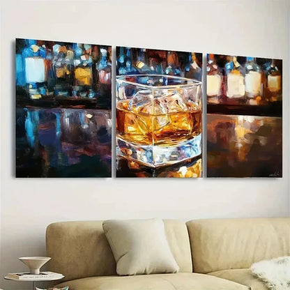 3pcs Scotch Whiskey Bar, Polyester Fiber Wall Art Set Canvas Unframed - High Quality Print 100% Australian Made Wall Canvas