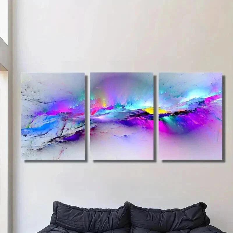 3pcs Abstract Blue & Purple Psychedelic Splashes Wall Art Set Canvas Framed 40x60cm - High Quality Print 100% Australian Made Wall Canvas Ready to Hang