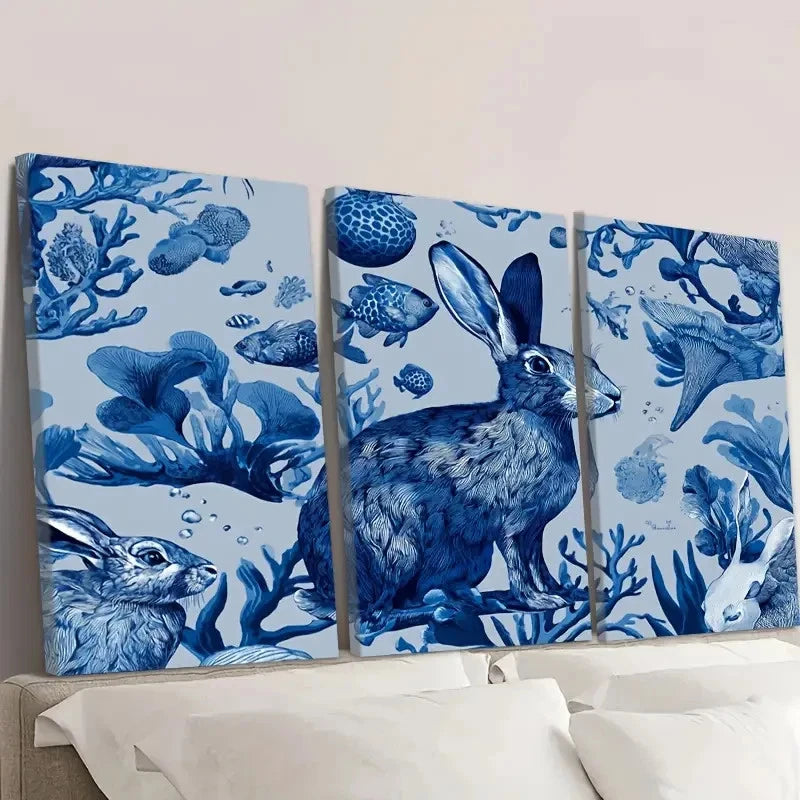 3pcs Sea bunnies Wall Art Set Canvas Framed 50x70cm - High Quality Print 100% Australian Made Wall Canvas Ready to Hang