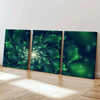 3pcs Green Flowers Abstract Floral Decoration Wall Art Set Canvas Framed 60x90cm - High Quality Print 100% Australian Made Wall Canvas Ready to Hang