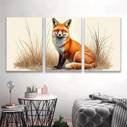 3pcs Fox in Nature Triptych Spray Painted Wall Art Set Canvas Framed 40x60cm - High Quality Print 100% Australian Made Wall Canvas Ready to Hang